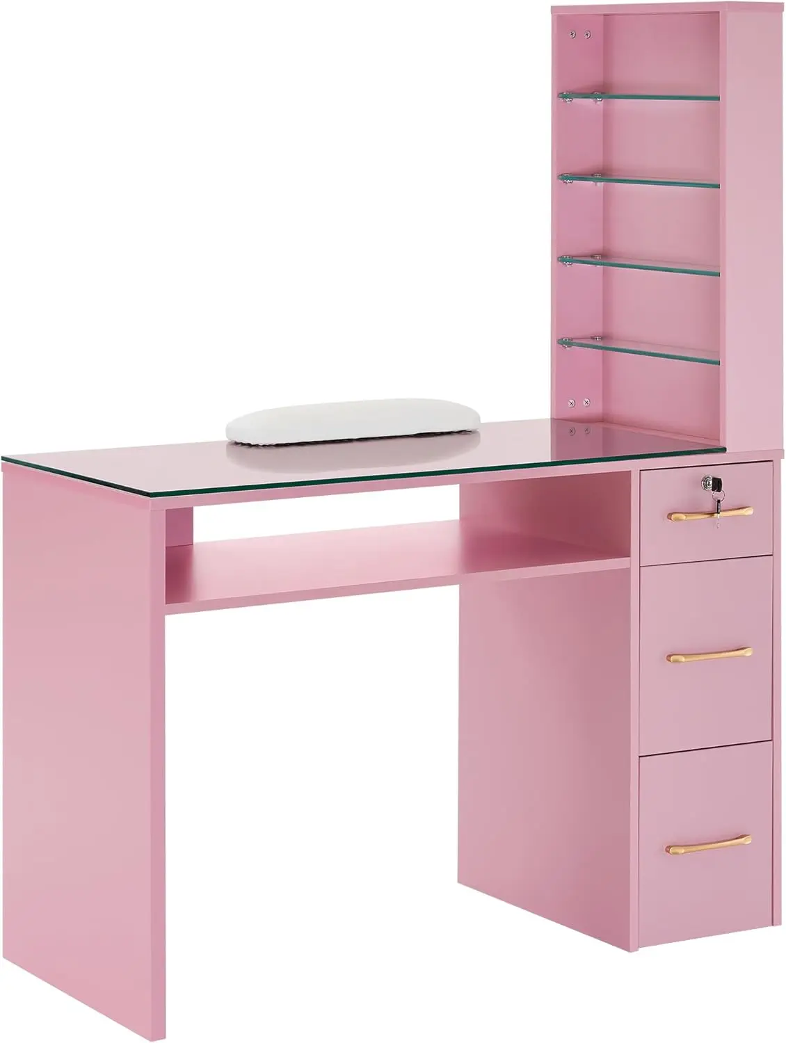 

NEW Manicure Table with Drawers, Storage Shelves Spa Beauty Salon Station Nail Desk 2673 (Pink)