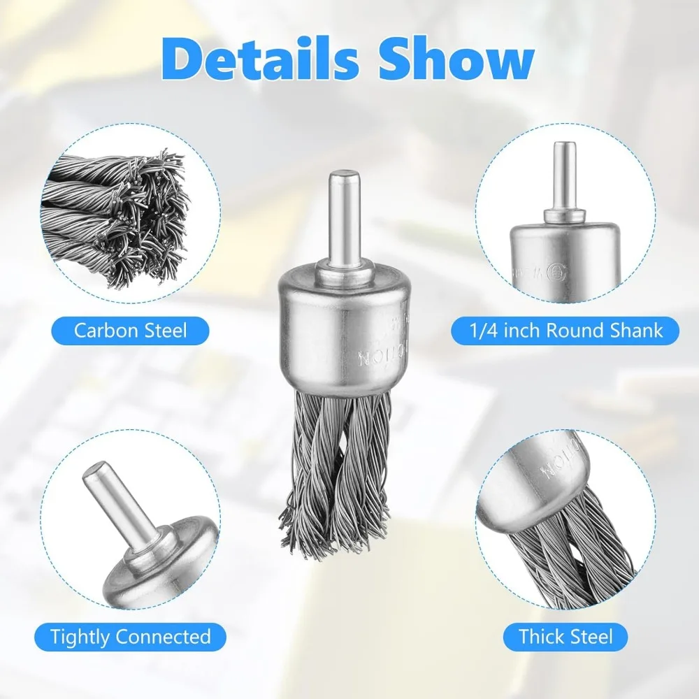 16-delige draadwielborstelset met draaiknoop voor boormachine met 1/4 inch schacht, ideaal voor roestverwijdering en oppervlaktereiniging