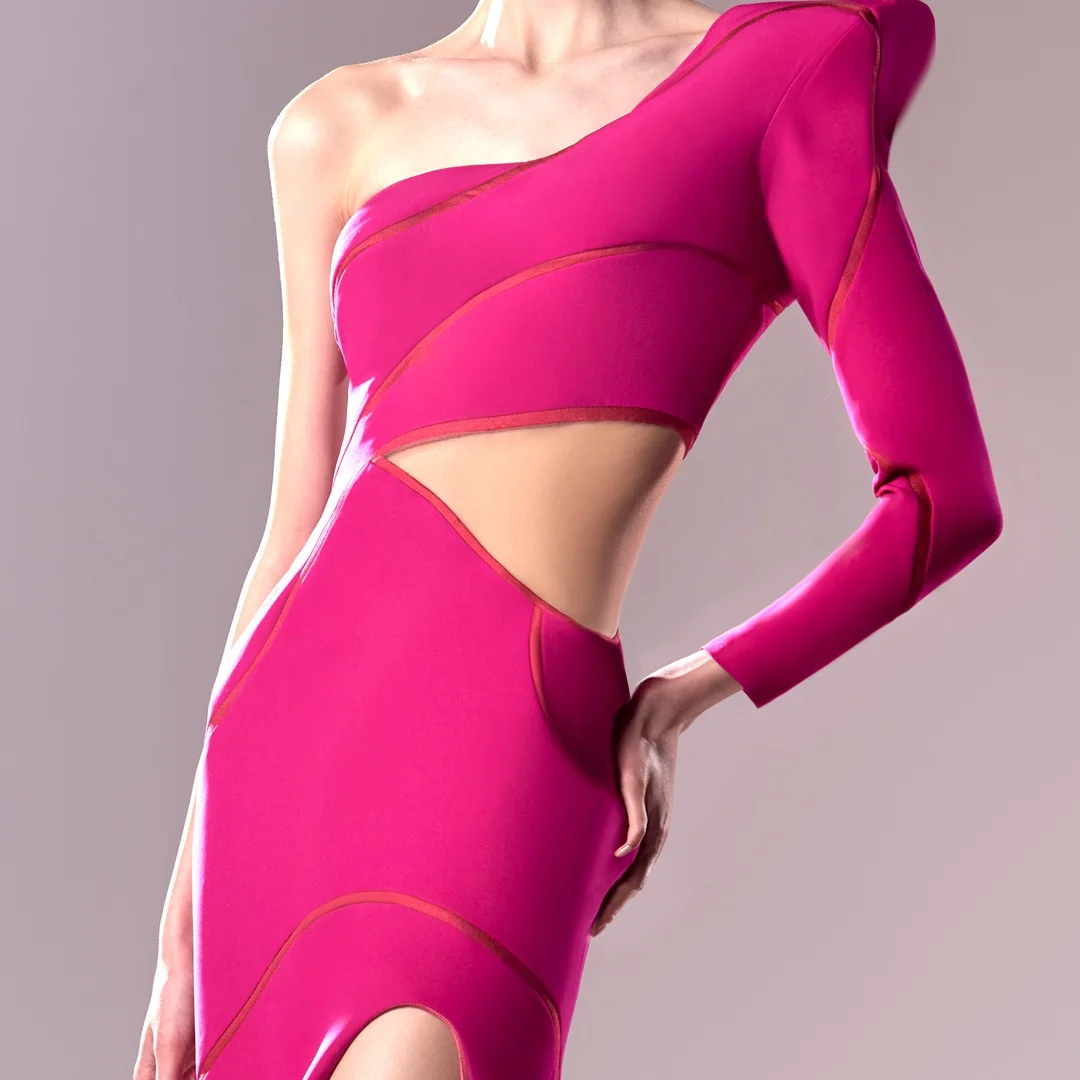 تخصيص عالية الجودة جيرسي مستقيم واحد الكتف فساتين السهرة طويلة الأكمام سستة الظهر لوحة قطار العودة للوطن D #2