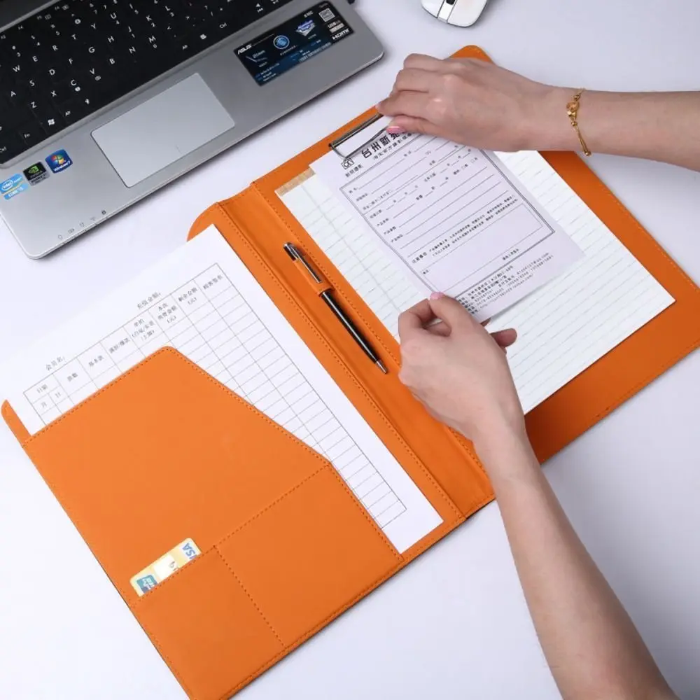 

With Cover A4 File Folder Clipboard Metal Board Clip With Pen Holder Over Flip File Writing Pad Space Saving Non-slip