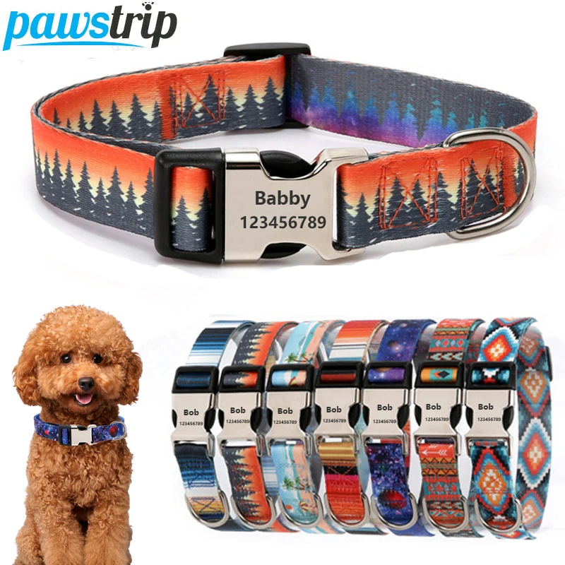 Personalized Pet Dog Collar Adjustable Engraved Dog Tag Collar Custom Dog Id Name Collars Anti-Lost Puppy Collars Pet Items