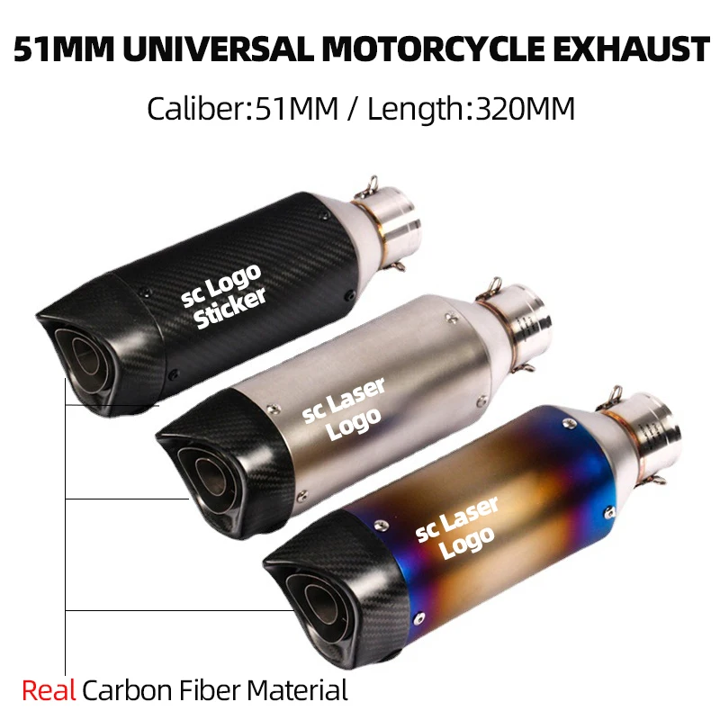 

51MM Universal Motorcycle sc Exhaust Muffler Pipe for Kawasaki250-1000 CBR1000 R3/6/25 GSXR600/750 ETC Exhaust Tube Modification