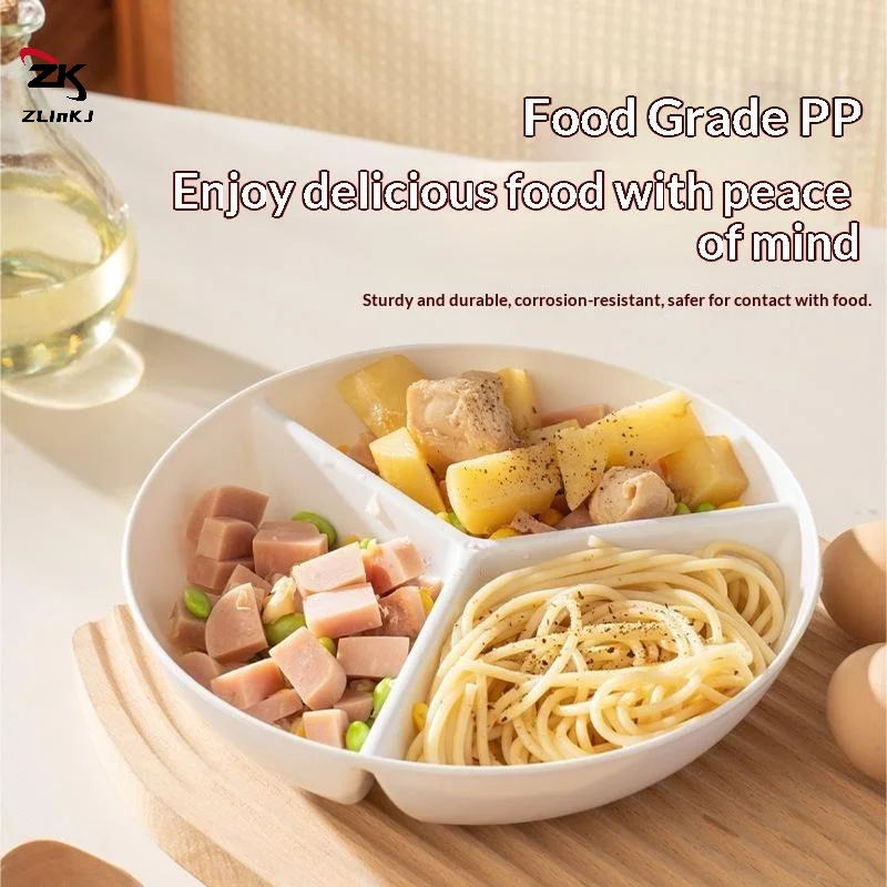 3 Compartments Grid-shaped Dinner Plate Round Plastic Snack Serving Platter Durable Large Capacity Divided Food Tray Rice Cooker