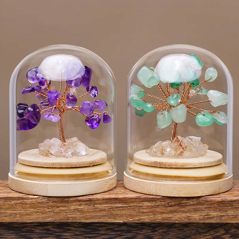Natural Crystal Crushed Stone Tree Wishing Bottle Healing Mini Crystal Fortune Tree Home Office Desk Living Room Decor Gift