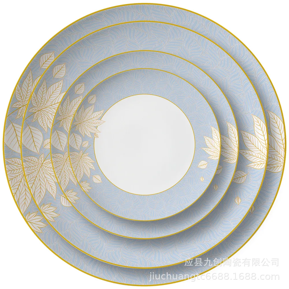 

Maple Leaf Love Hotel Ceramic Tableware Round Western Food Plate Daily Vegetable Plate Fruit Plate