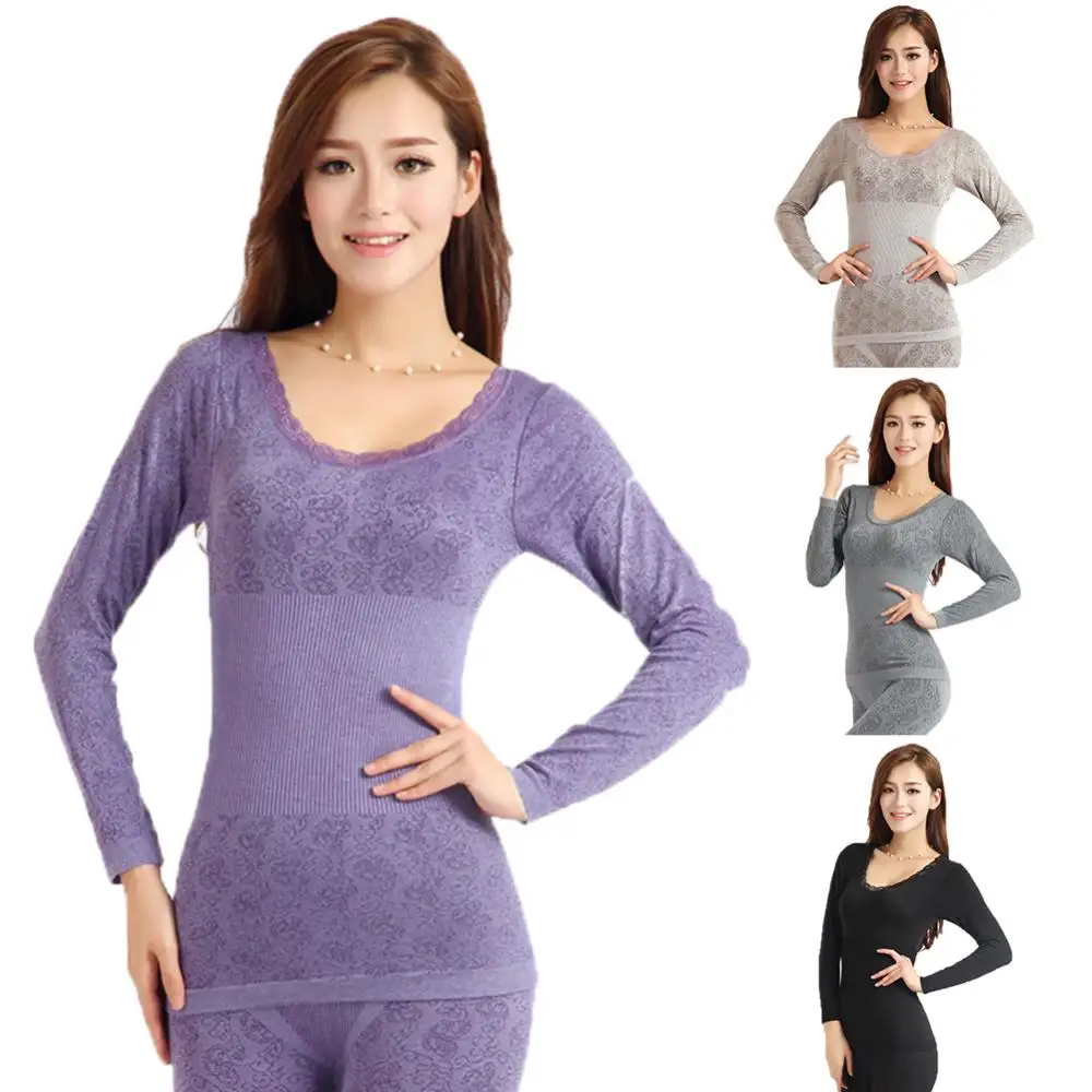 

Women Winter Body Shaping Thermal Underwear Set High Elasticity O-Neck Top Long Johns Pajama Set