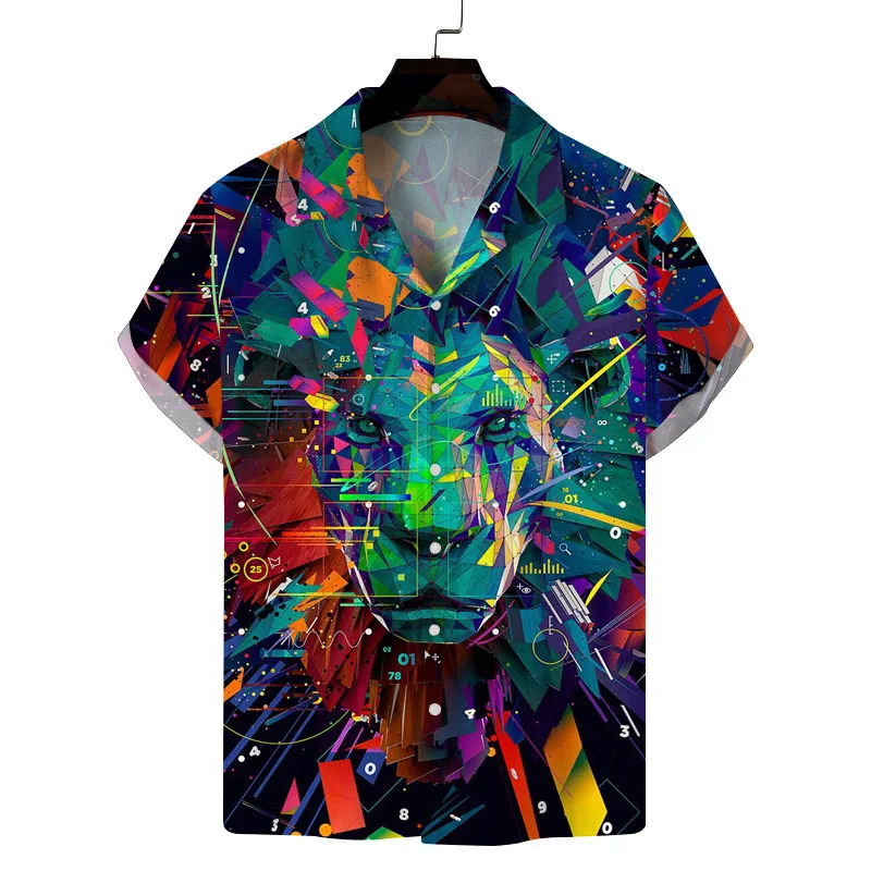 

3D Tiger Graffiti Printing Shirts For Men Clothing Animal Pattern Short Sleeve Fashion Lapel Blouse Oversized Cardigan y2k Tops