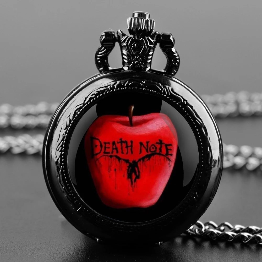 Delicate Gifts Quartz Pocket Watch Death Note Design Glass Dome Necklace Pendant Clock for Mens Womens