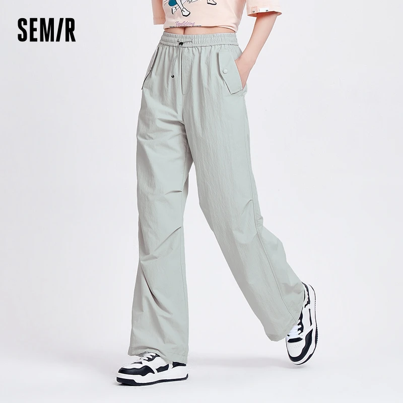 Semir Casual Pants Women Textured Wide Leg Pants 2024 New Summer Elastic Waist Parachute Pants High Street