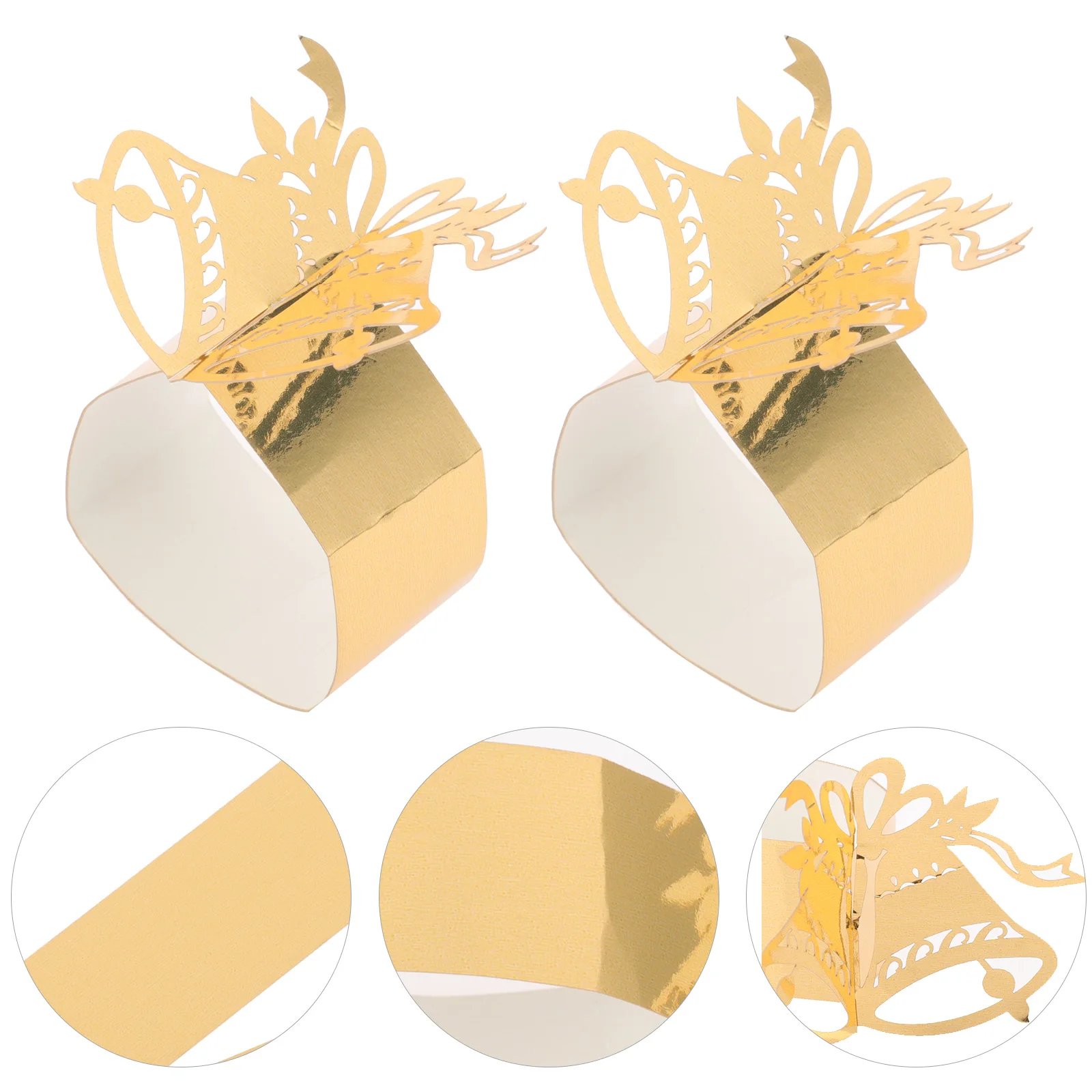 

50pcs Bell Shaped Napkin Rings Christmas Paper Elegant Banquet Table Buckle Holder Golden Holiday Party Supplies