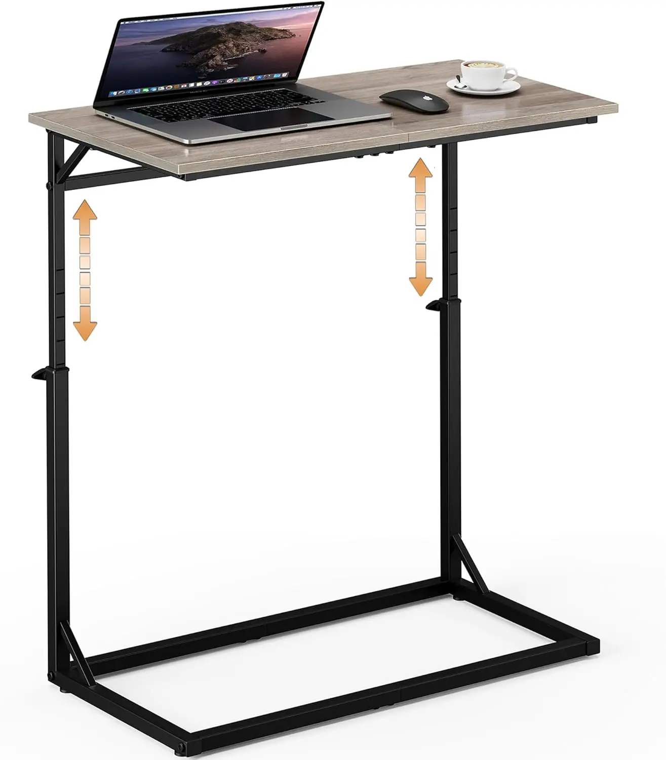 

Регулируемый по высоте приставной столик в форме буквы C, высотой 33,5 дюйма, приставной столик под диван с большой рабочей поверхностью для гостиной и спальни, серый