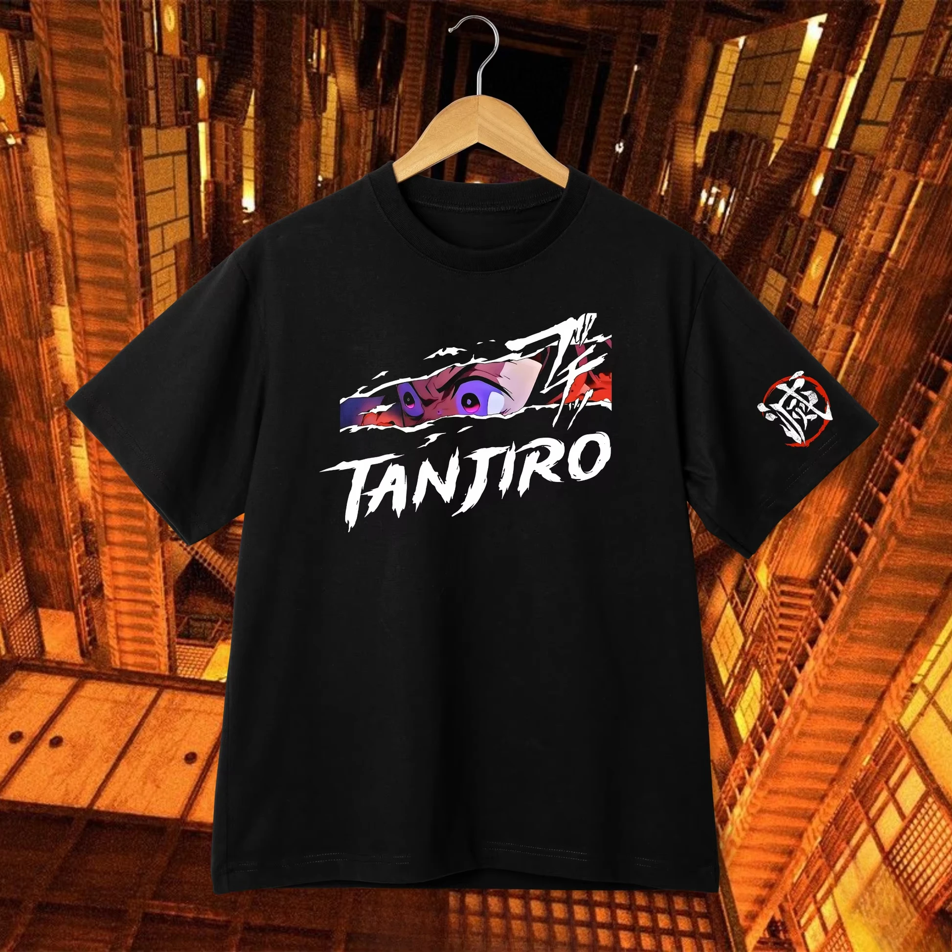 Camiseta con Gráfico del Ojo de Tanjiro Kamado de Demon Slayer, Ropa Urbana de Anime, Camiseta Informal para Hombre, para Fans del Anime Demon Slayer