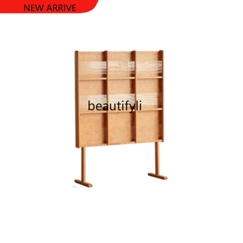 X Medieval Solid Wood Reading Display Magazine Bookshelf Japanese Newspaper Storage Rack CD Holder Floor-Type File Showing Stand