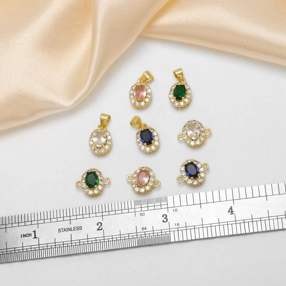 OCESRIO Fashion Oval Crystal Halo Pendant Connector for Bracelet Copper Gold Plated Handmade Jewelry Making Component chma688