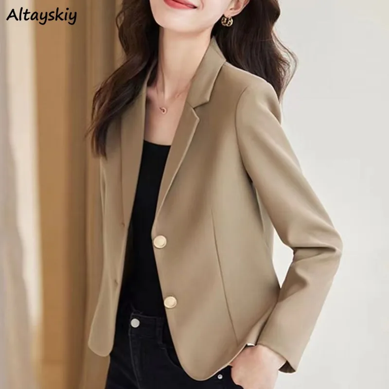 Casual Blazers for Women Young Female Spring Clothing Long Sleeve Single Breasted Design Korean Style Chic Popular Solid Simple