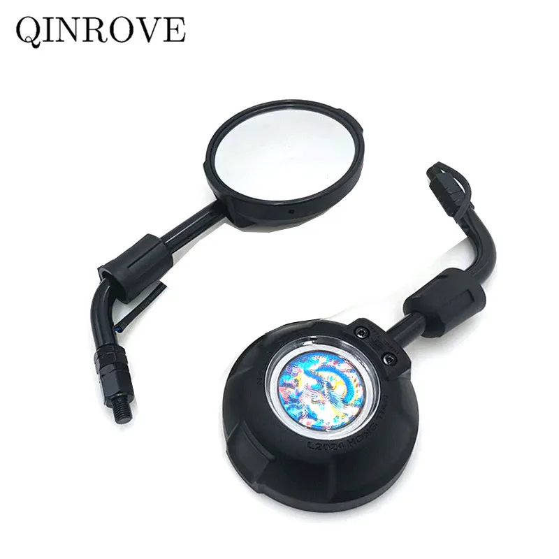 

With LED Light Motorcycle Rearview Mirror 8 10MM Scooter Round Mirror Universal For Yamaha NMAX XMAX Honda MSX 125 CFMOTO KTM