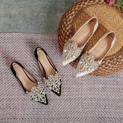 Wedding Shoes 2025 Autumn New Women's Shoes Plus Size 43 Lace-up Pearl Gentle Single Shoes Fashion Party Footwear Zapatos Mujer