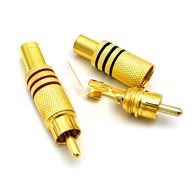 2Pcs Gold Red Black Metal Spring RCA Connector Male Jack Plug AV Plugs For PC Audio Vedio Welding DIY Parts