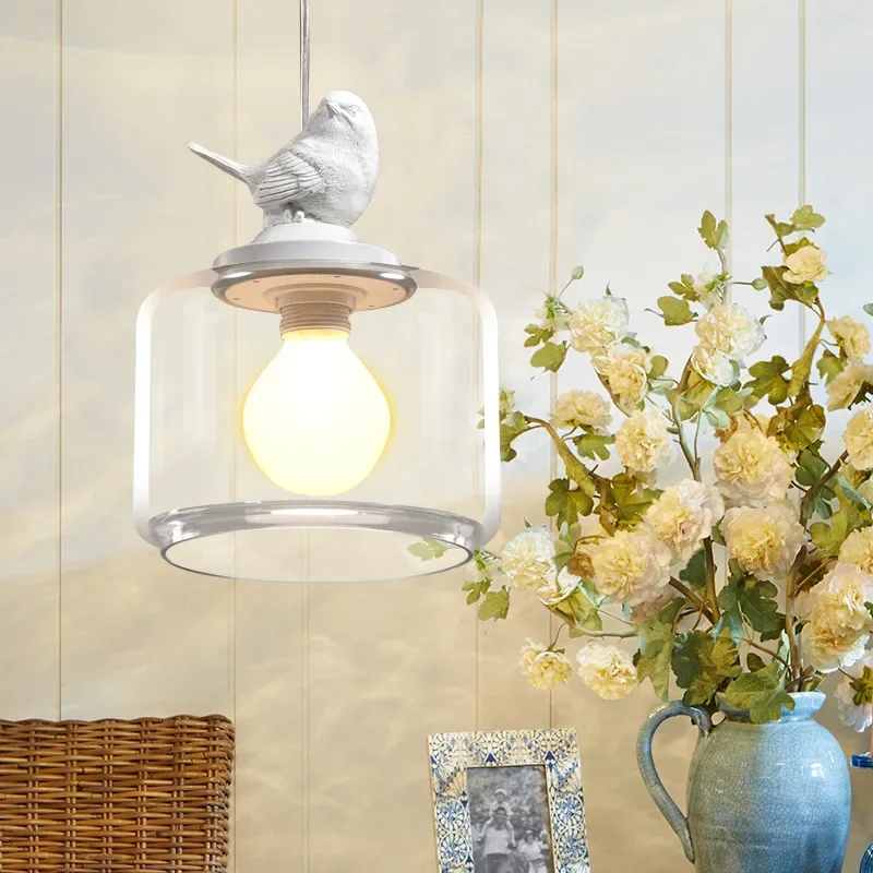 

Nordic Single Resin Bird Fly Duck Pendant Lights Round Dome Blown Glass Cover Hanging Lamp Dining Living Room Chandelier