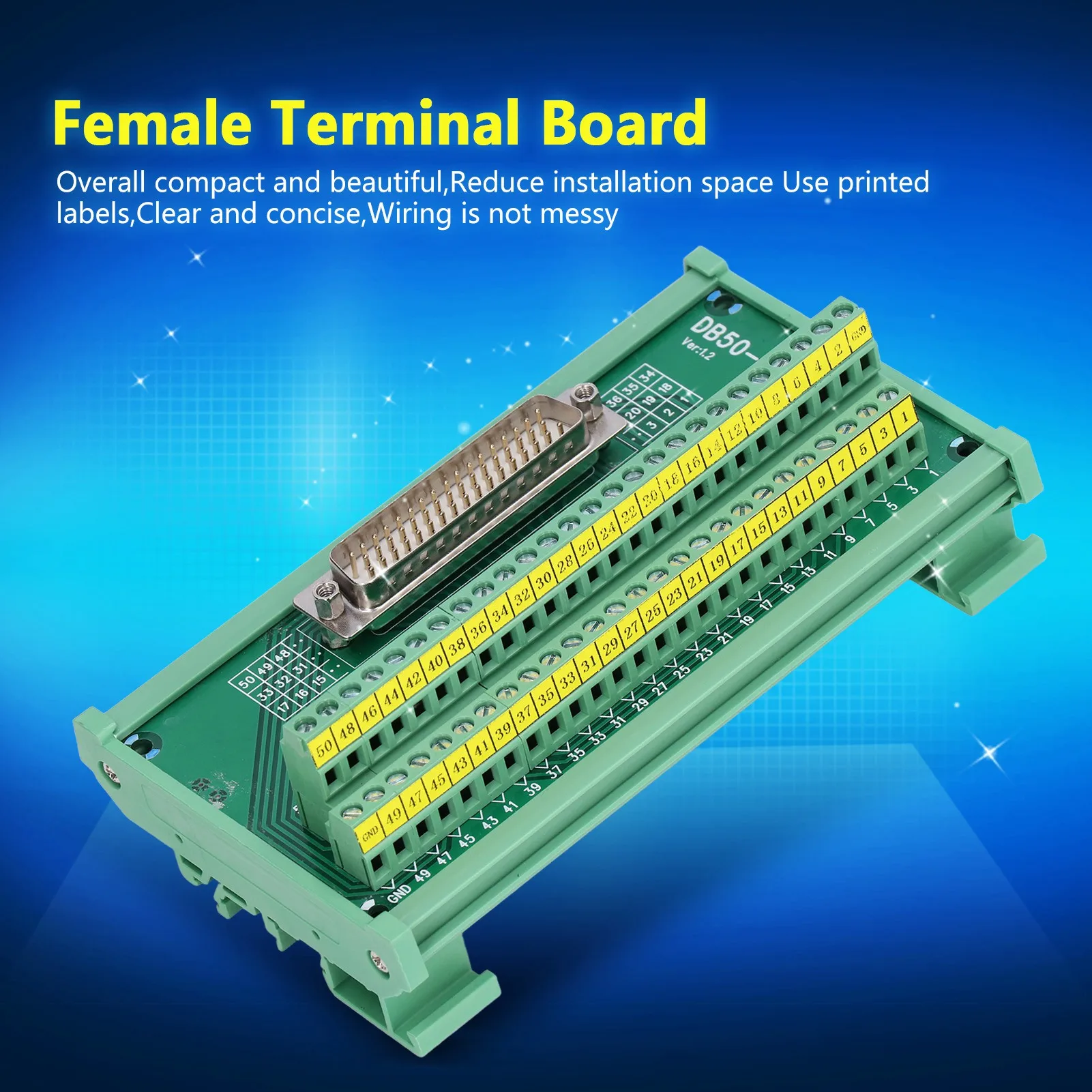 60V Adapter Terminal Module Terminal Block Module PCB Copper Female Terminals Board with Printed Label Oxidation Resistant