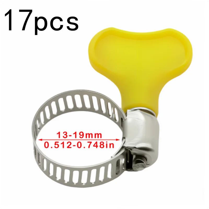 17 pcs 13-19mm Stainless Steel Hose Clamps with Easy Quick Operation, Multipurpose, Versatile, Practical