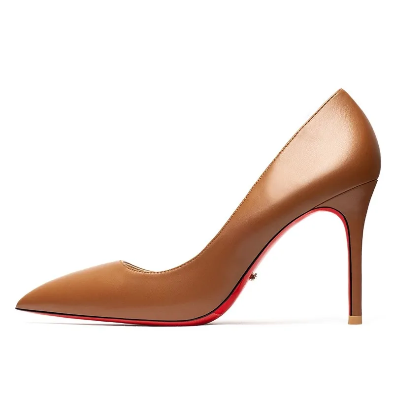 HLTINO décolleté con fondo rosso da donna con finitura opaca tacchi alti Super Sexy scarpe comode in vera pelle a punta 5cm 8cm