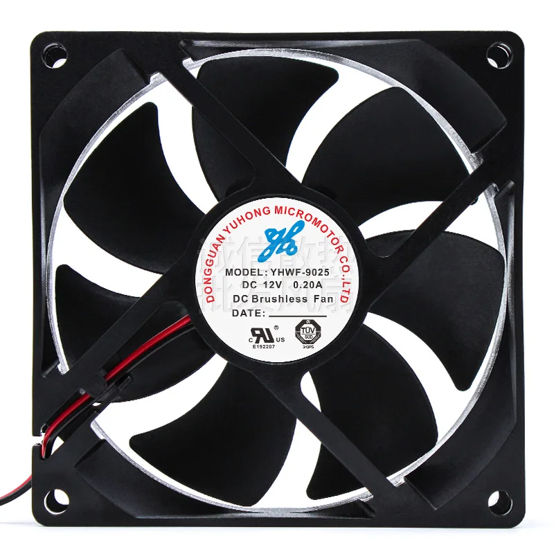 YHWF-9025 DC 12V 0.20A 90x90x25mm 2-Wire Server Cooling Fan