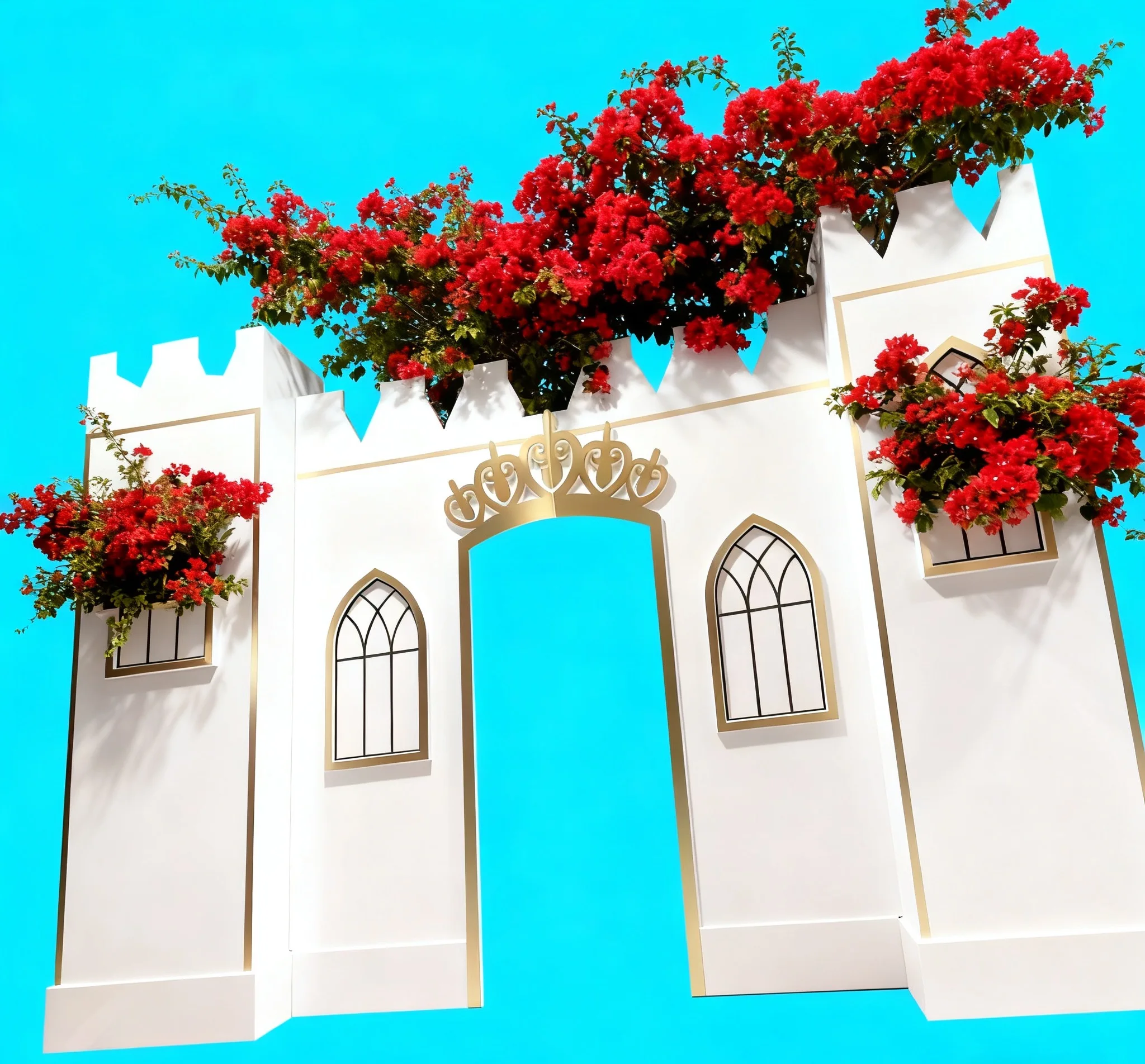 

FSDKX Indoor Outdoor Party Kids Events Acrylic White Gold Castle Backdrop for Birthday Party Decoration