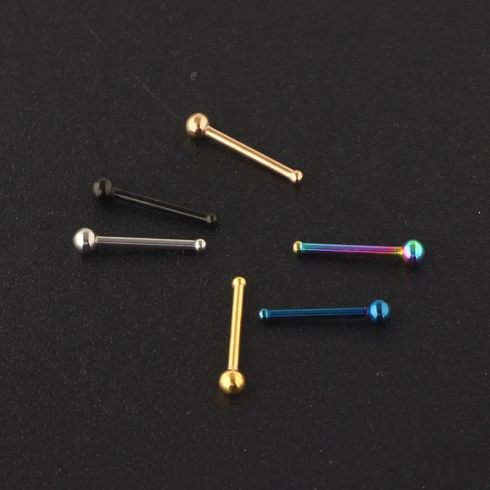 6pcs 20G 316L Surgical Steel Curved Nose Stud Ring Twister Screws with 2MM Ball Piercing Jewelry Nose Bone Studs Ring