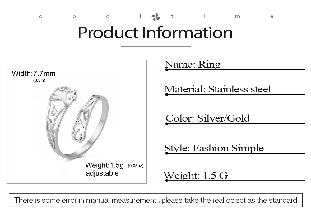 COOLTIME Blumen- und Vogel-Damenring, Edelstahl, verstellbar, modischer Blumen-Fingerring, Schmuck, Geburtstagsgeschenk – Detail 2
