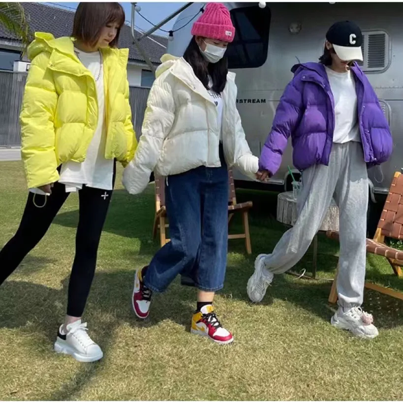 Krótkie parki damskie płaszcze z kapturem jednolite zapinane na zamek ze sznurkiem w pasie prosty krój grube do biura codzienne jesień zima 2025