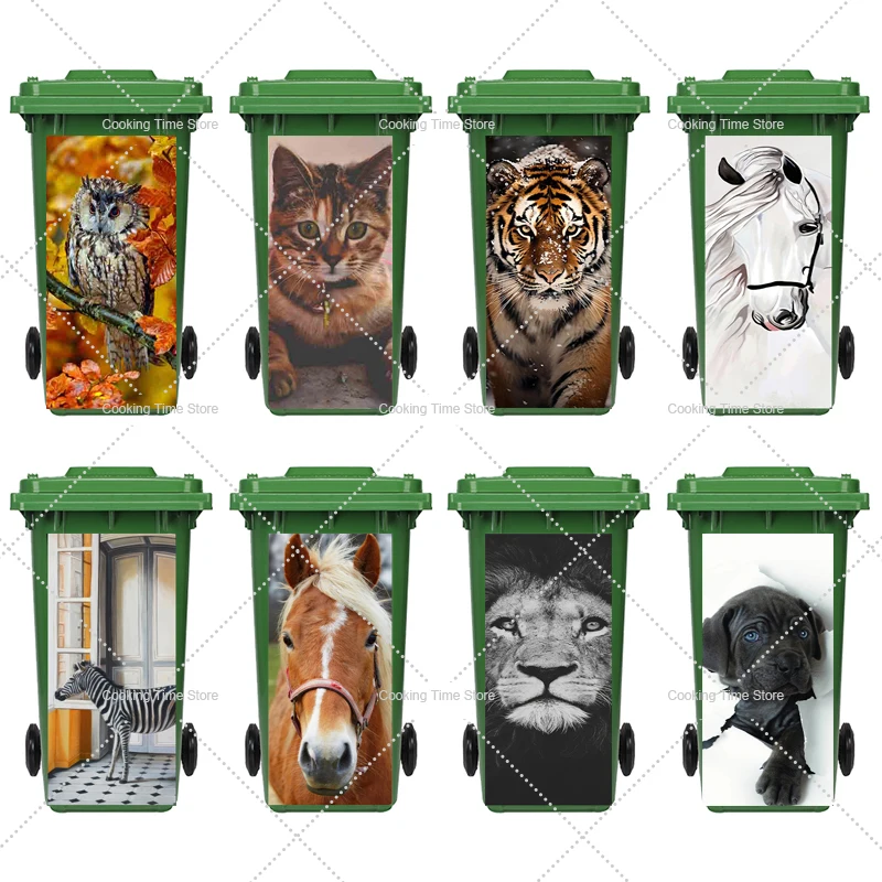 Animal Series Trash Can Stickers Horse/Dog/Tiger PVC Waterproof Outdoor Garbage Bin Decoration Sticker Poubelle Exterieure