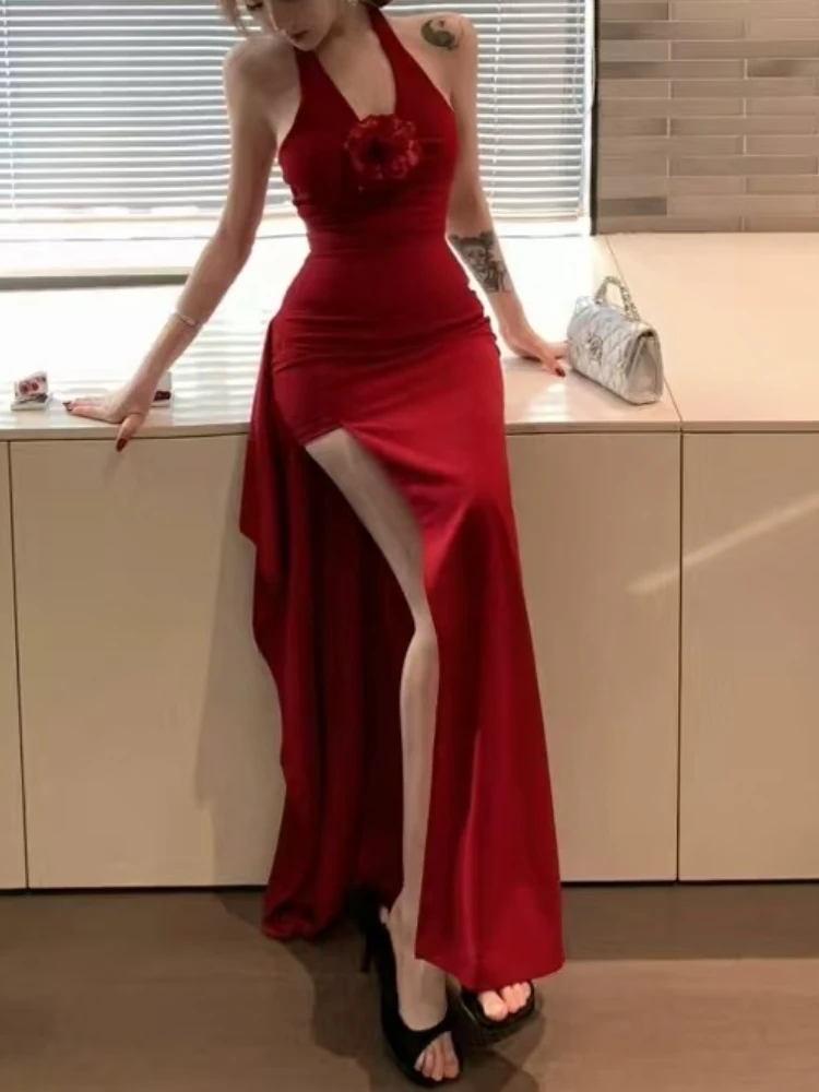 セクシーでエレガントなスリムなプロムドレス、レディースファッションデザイン、スリムなスラッシュネックVネックドレス、ヴィンテージ風ホットガールロングスリットドレス