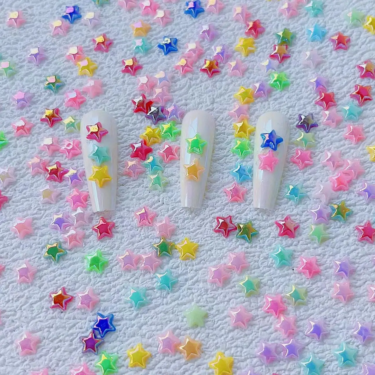 20pcs Star Rhinestones Gems Nail Accessories Resin Pentagonal Star AB Aurora Mixed Color Star Nail Art Decoration Supplies Parts