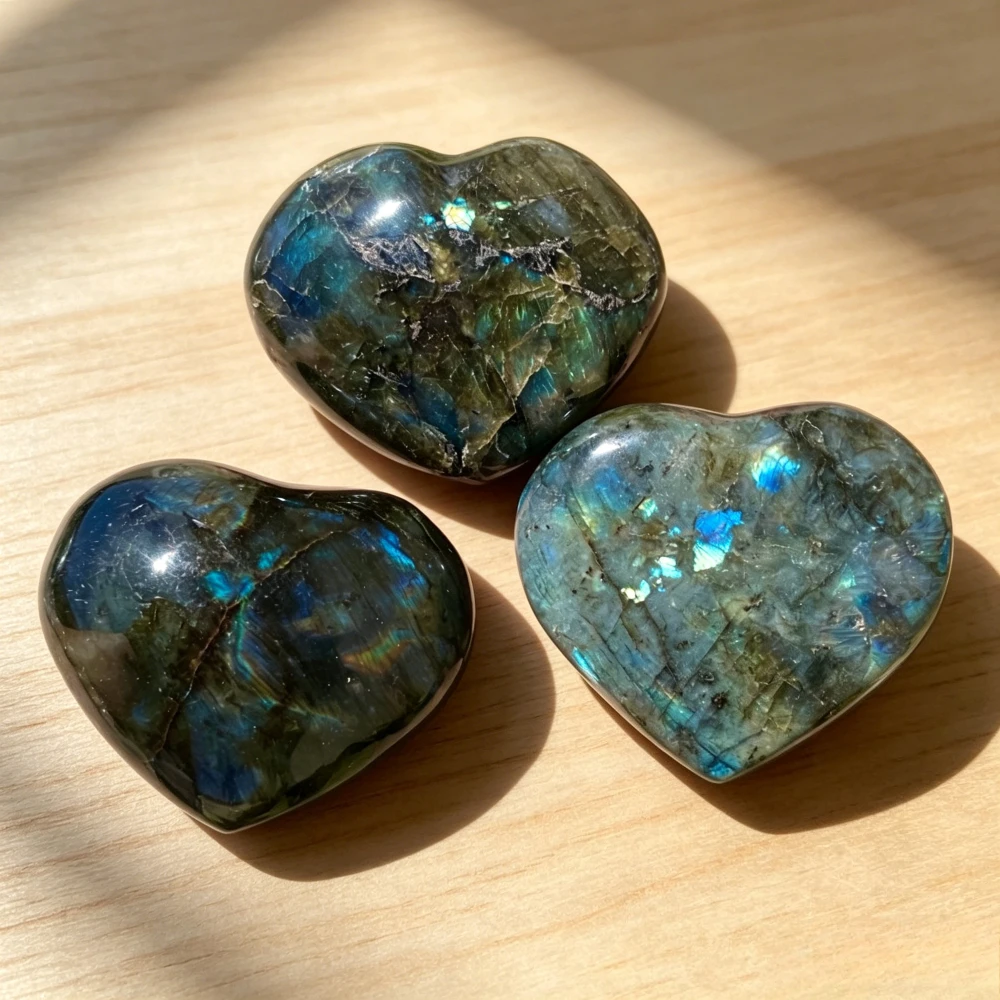1pc Random Natural Labradorite Heart with Flash, for Home  Decor, Crystal Collectibles, Mother's Day ,Graduation Gift