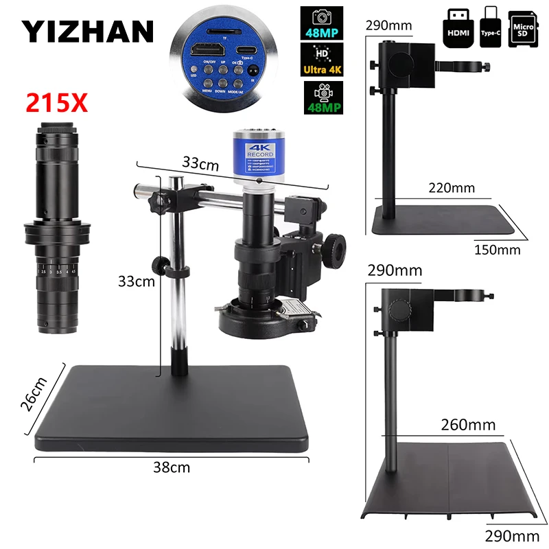 

YIZHAN 215X 4K 48MP HD Digital Microscope Imx415 HDMI Camera Microscopio USB-C Output Zoom Lens Remote control Optional Base