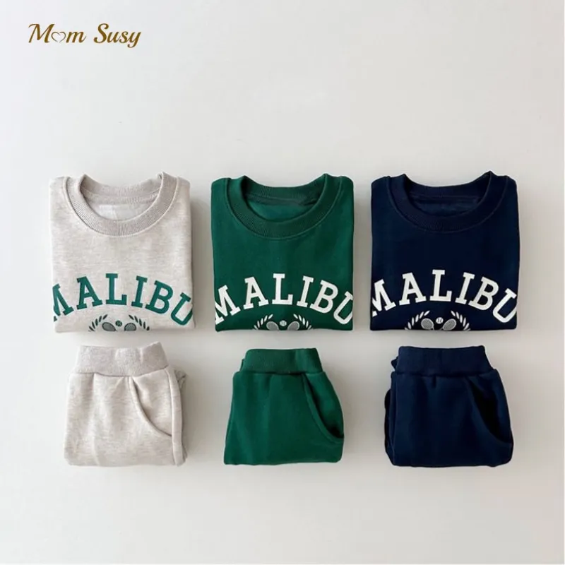 

Baby Girl Boy Cotton Fleece Clothes Set Hoodie+Pant 2PCS Infant Toddler Child Warm Jogging Set Letter Print Baby Clothes 0-7Y