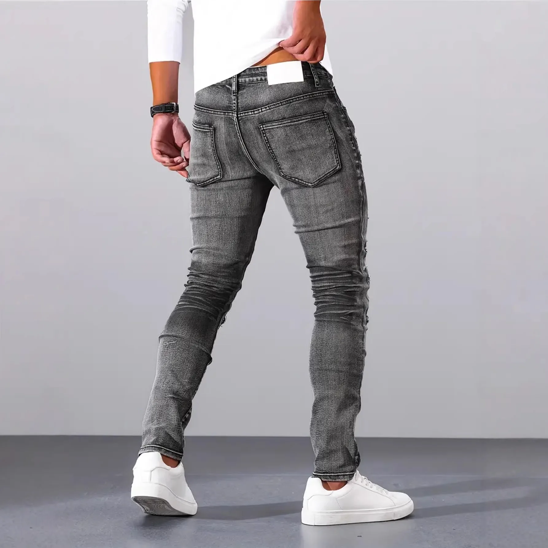 2027 Fall Men's Gray and Black Jeans, Stretch Denim Pants, Stylish Slim-fit Trousers.