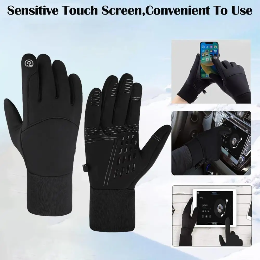 Schwarz Winter Warm Volle Finger Wasserdicht Radfahren Outdoor Sport Laufen Motorrad Ski Touchscreen Handschuhe