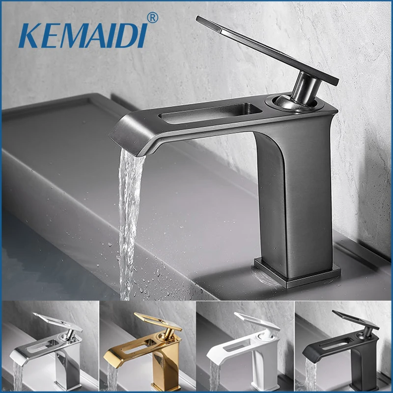 

KEMAIDI Bathroom Faucet Hollow Design Basin Faucets Hot Cold Bathroom Taps Sink Creative Deck Mounted Mixer Tapware For Bath