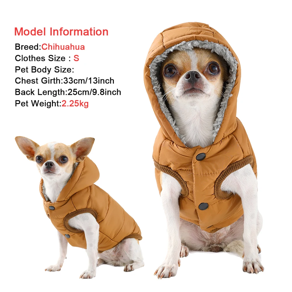 Hundebekleidung für den Winter, warme Jacke mit Kapuze für kleine Hunde und Katzen, winddicht, weiches Fleece, Welpenmantel, Weste mit D-Ring, für Dackel und Yorkshire Terrier. – Detail 1