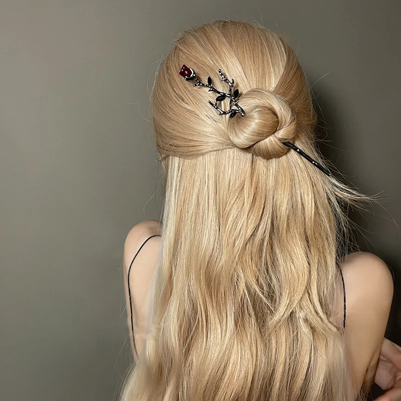 

New Chinese and Ancient Style Rose Hairpin for Women with Elegant Pan Hair Hairpin Headpiece