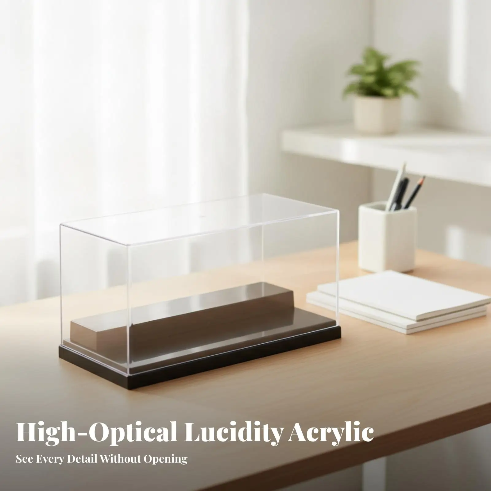 Premium Acrylic Display Case for Statues with Tiered Inner Platform and Sturdy Ebony Base Stand