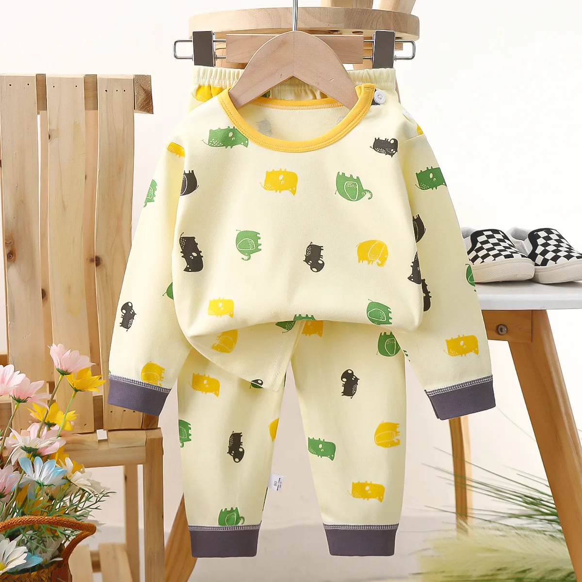 1 2 3 4Years Olds Kids Spring Underwear Set Babies Casual Loose Long Sleeve Pajamas Suits Baby Boys Girls Loose Casual Nightgown