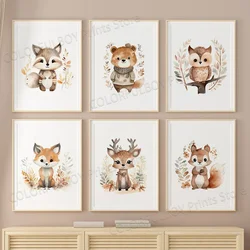 Bear Fox Deer Squirrel Owl Autumn Leaves Nursery Wall Art Posters Art Prints Canvas Painting Pictures Baby Kids Room Home Decor