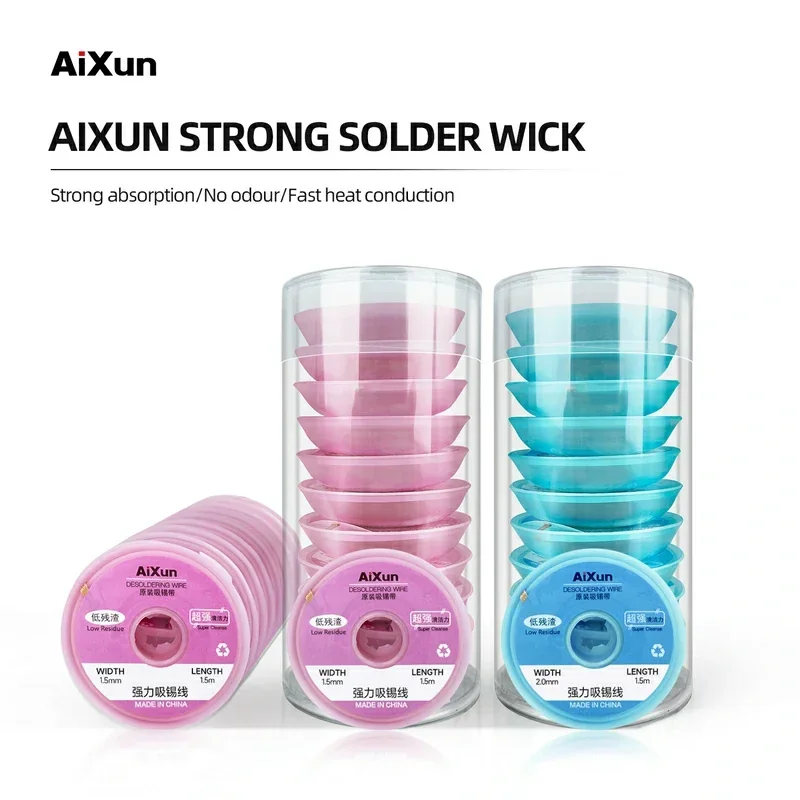 AIXUN 10Pcs/Lot 1.5-2.0mm Wide Desoldering Braid Solder Remover Wick Wire Welding Tin Sucker Cable Lead Cord Flux Repair Tool