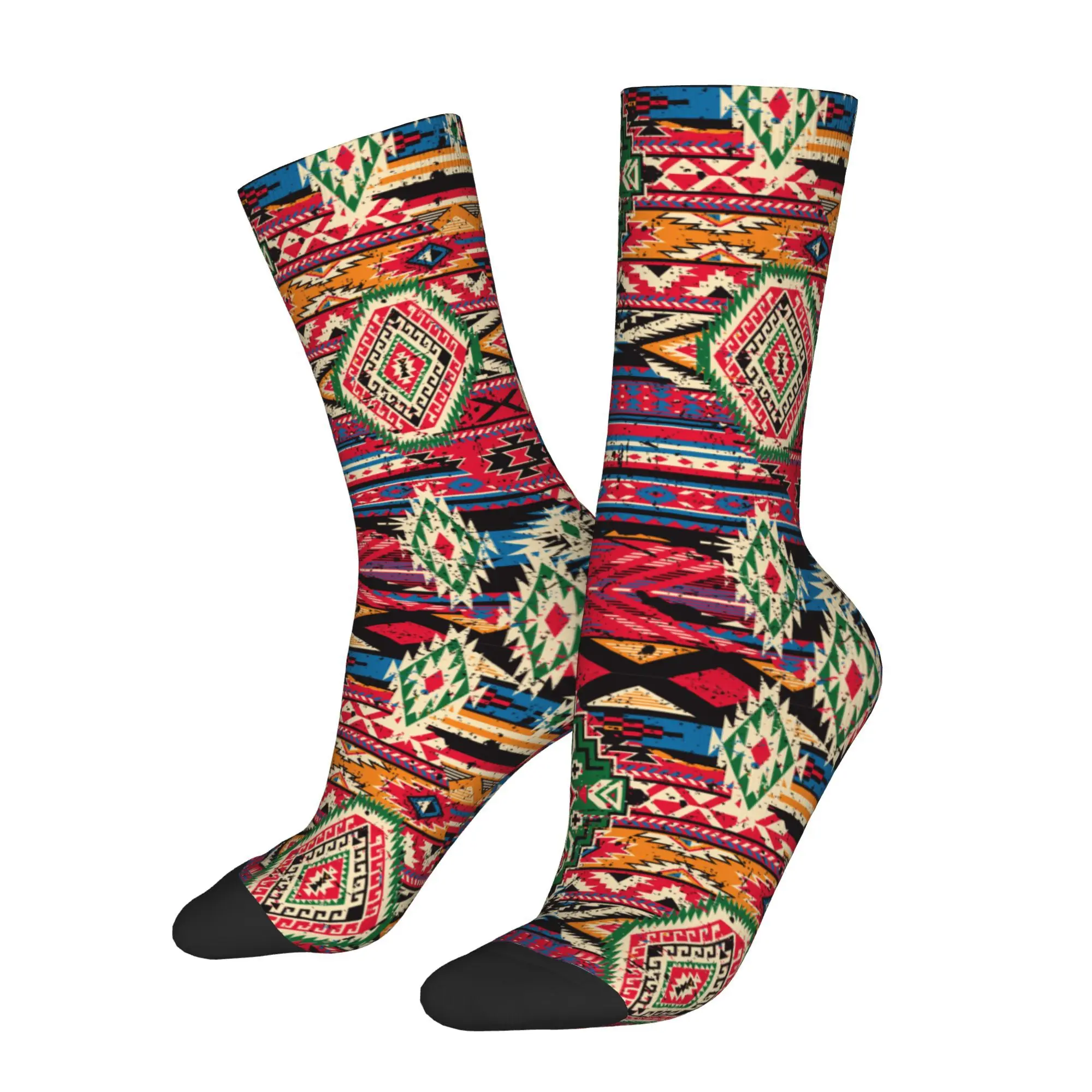1pc Traditional Patchwork Pattern  Printed Men's Socks Novelty Hip Hop Harajuku Pattern Crew Sock Casual Gift