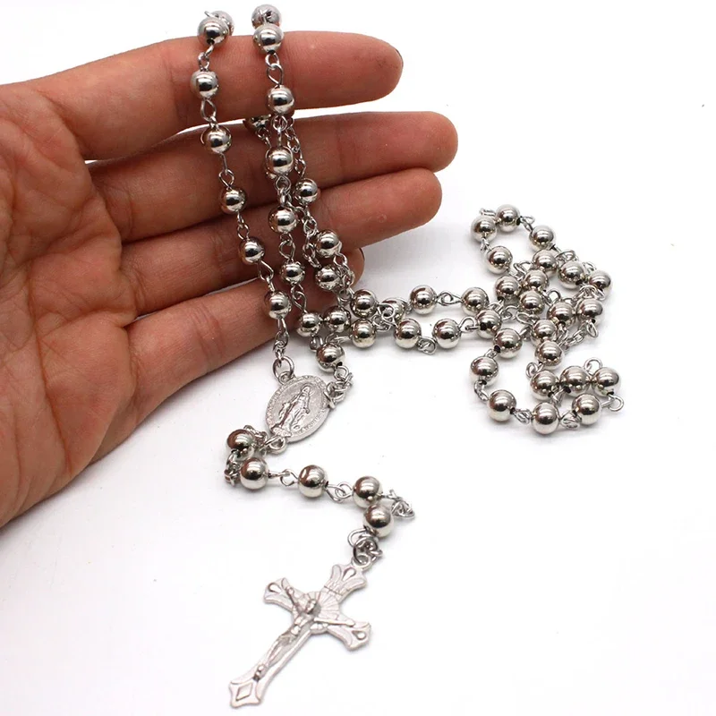 CR019 Religious Christian Rosary Beads Necklace Jesus Cross Pendant Necklace Long Chain Neck Jewelry Gift