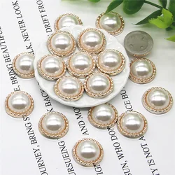 30pcs 15mm Pearl Golden Plastic Flatback Button Decoration DIY Craft Scrapbook Accessories