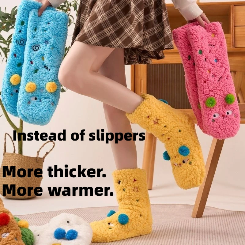 

Super Thick Lamb Wool Socks for Women, Cute Medium Tube Sleep Socks in Autumn and Winter, Fleece Warm Home Floor Socks